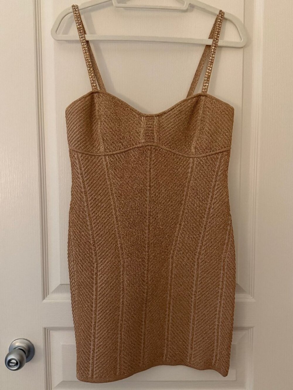 Hervé Léger Paris Rose Gold Metallic Bandage Mini Dress — Size L